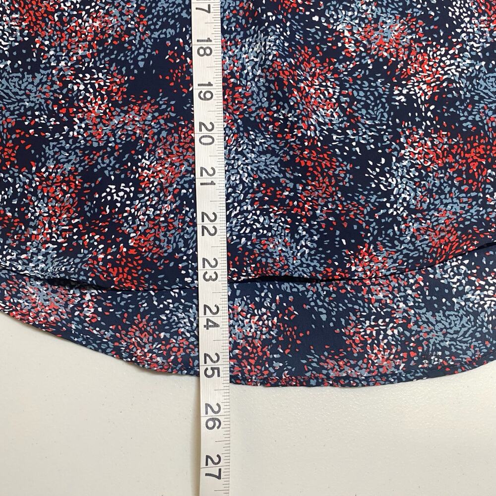 Joe Fresh Womens Blouse Confetti Print Medium Cap Sleeve Career Red White Blue - Picture 11 of 11